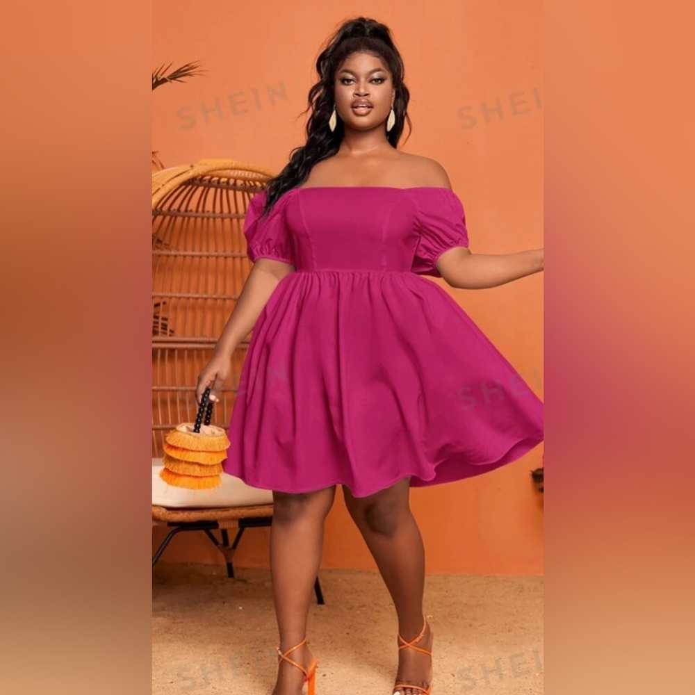 SHEIN SXY Plus Off Shoulder Puff Sleeve Dress